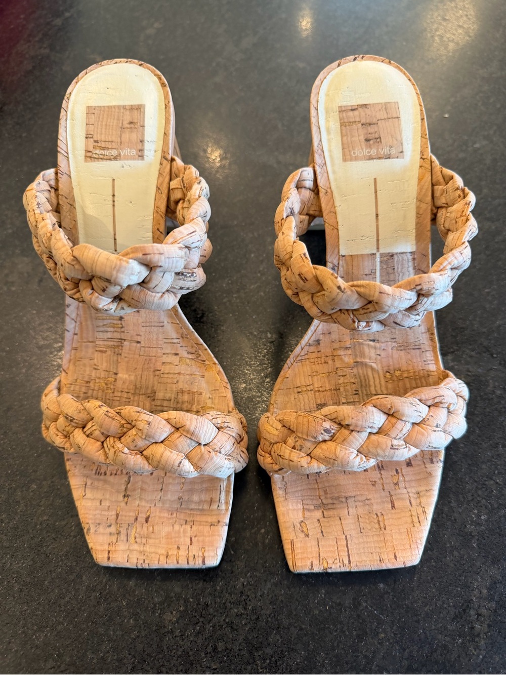 Dolce Vita Cork Braided Block Heel Sandals Natural Size 8.5